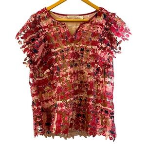 NWT Soft Surroundings Sz M Bougainvillea Textile Floral Blouse Top w/ Nude Tank